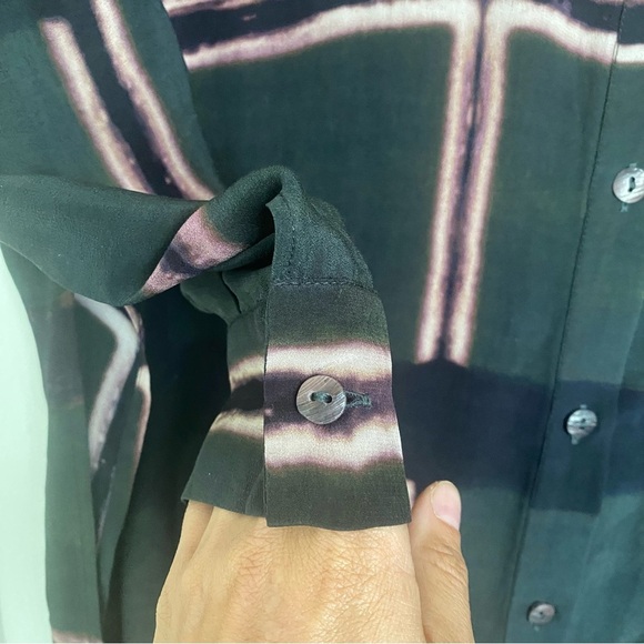 LAURA SIEGEL Moss Grid Silk Button Down Shirt Dress size Small - Picture 4 of 8